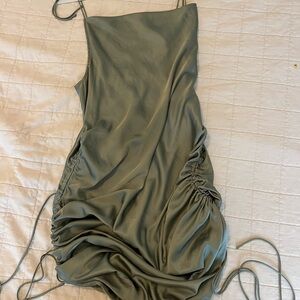 Elegant Olive Green Ruched Dress